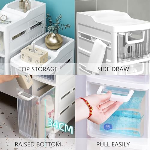 Stackable Rolling Storage Drawers, Clear Freestanding Cabinet for Home Organization, Ideal for Bathroom, Kitchen, Bedroom, Living Room - Space-Saving Solution