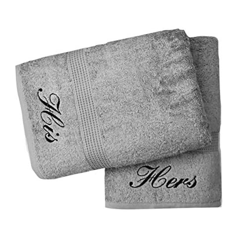 Embroidered His & Hers Grey Bath Sheets Set Cover