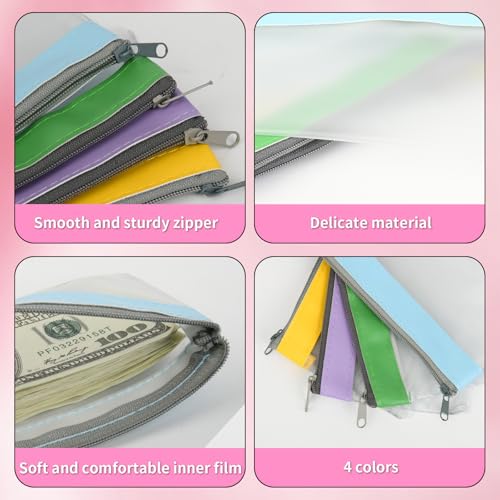 4 Pack Multi-Purpose Money Pouch, Cash Envelopes with Zipper, Money Bags Clear Bank Deposit Coin Bag for Coin, Deposit, Checks, Receipts, Passport (Color B) 5