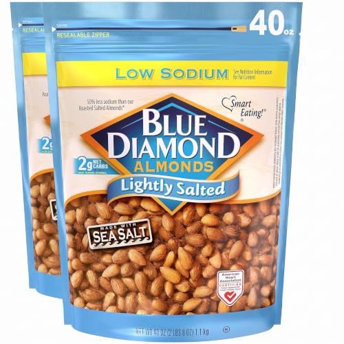 Blue Diamond Almonds Low Sodium Lightly Salted Snack Nuts, 40 Oz Resealable Bag (Pack of 2)