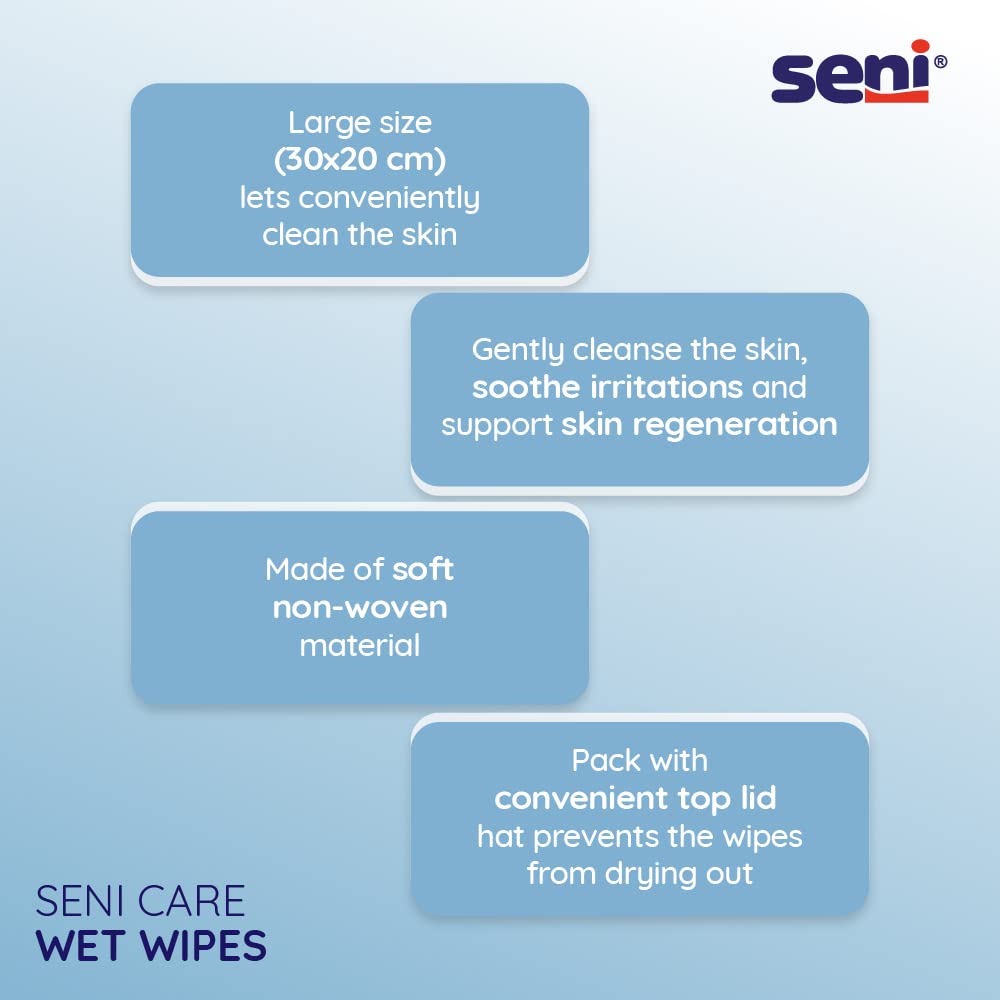 Seni Care wet wipes for Adults | for sensitive skin |with vitamin E and allantoin| nourishes skin | vegan | balanced PH | delicate |dermatologically tested | ready to use bath wipes | white | Size XXL | Pack of 2 | Total 160 Pcs - Image 4 thumbnail