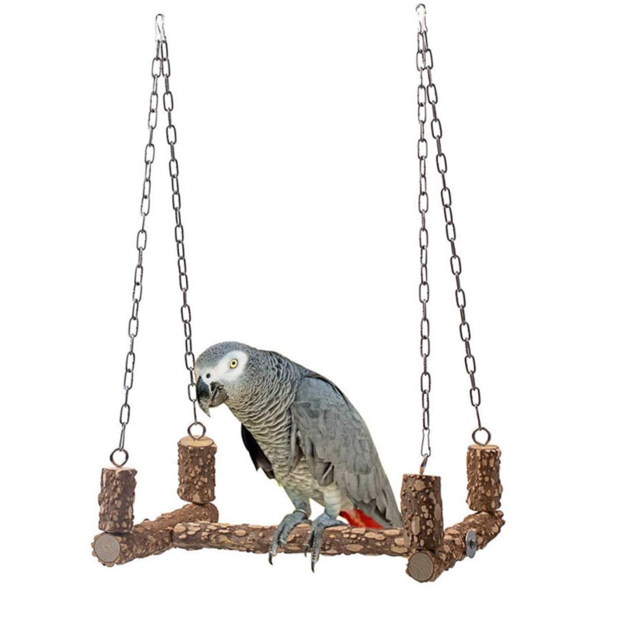 Papageien Stehgestell und Edelstahl Braunes Vogelspielzeug mit Schaukel für Käfig zur Interaktion und Training im Vogelkäfig Zufällige Farbe