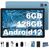 WOZIFAN 10.1' Android 12 Tablet, UMCP(6GB DDR4X 128GB ROM 2 in 1) Ultraglatter Prozessor MTK8183 Octa-Core 2.0 GHz Dual WLAN GPS mit Gehäuse Tastatur Maus für Gaming Arbeit Studium und Spiel-Blau