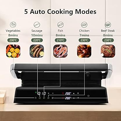 RELAX4LIFE Kontaktgrill 1800W, Elektrogrill Sandwichmaker Paninimaker, Sandwichtoaster 3 in 1, Grilltoaster 90℃-230℃, Indoor Grill mit Antihaftbeschichteten & Abnehmbaren Platten – Bild 7