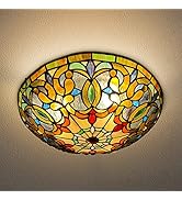 ARTZONE Tiffany Ceiling Lights, Stained Glass Ceiling Light 3-Lights 16 Inch Tiffany Flush Mount ...