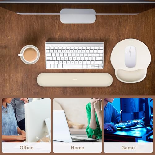 Image of MOSISO Wrist Rest Support for Mouse Pad&Keyboard Set, Circle Curved Ergonomic Mousepad&Coaster Non-Slip Base Home /Office Pain Relief&Easy Typing Pad with Soft Cloth&Silicone Lining, Khaki