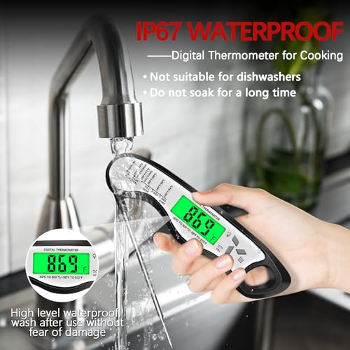 Image of Meat Thermometer Digital,IP67 Waterproof Cooking Thermometer with Backlight, Calibration & Hold Function,Food Thermometer for Cooking,Outdoor Grilling