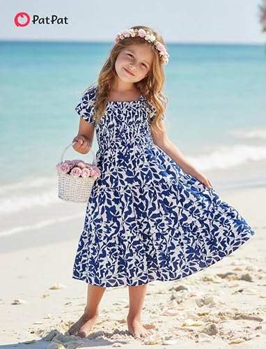 Image of PATPAT Family Matching Outfits Mommy and Me Dresses Floral Dress & T-Shirts | Mommy and Me Easter Dresses, Puff Sleeve Floral Sundress, Cotton Blend T-shirts, Couples Party Wedding Vacation Outfits