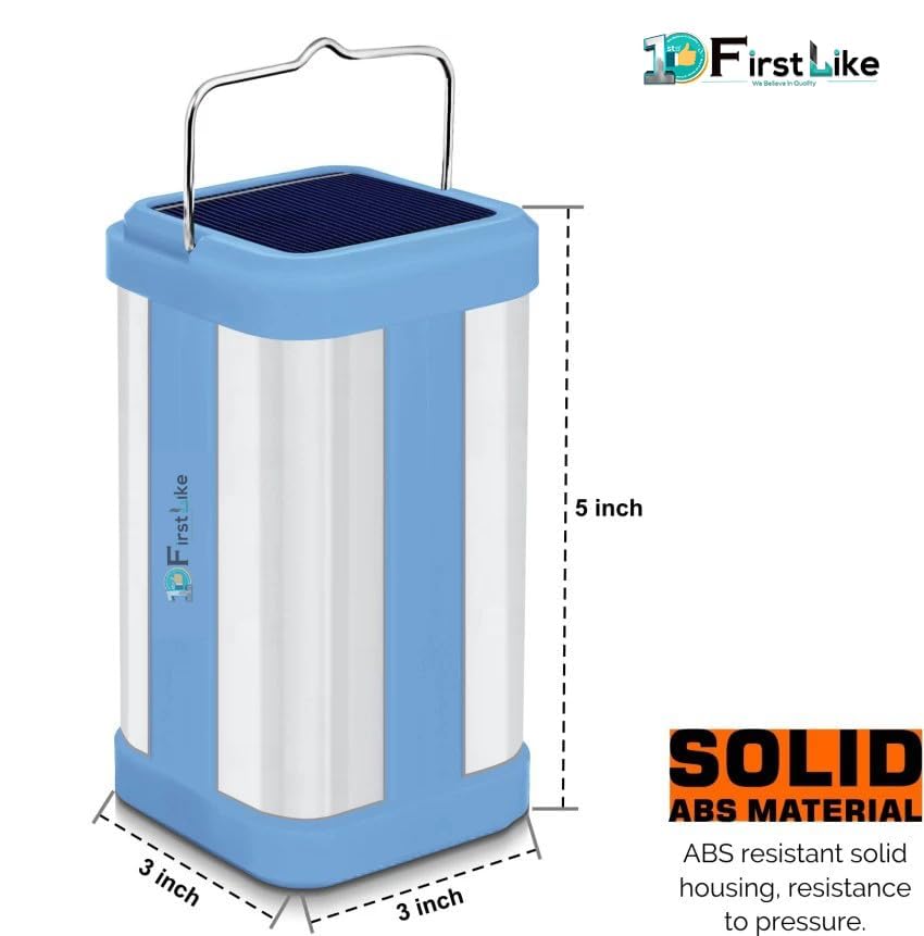 Image of Solar Rechargeable Emergency Light for Home | 4 Side Tube Lantern Lamp with 32 SMD LED, Battery Backup, Floor Light for Indoor & Outdoor Use (Blue)