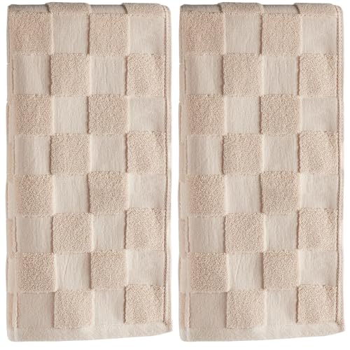 Bornerwhite 2 Pack 3D Checkered Bathroom Hand Towels 100% Cotton Soft Absorbent Decorative Soft Decorative Towel for Bathroom Home Cleaning Kitchen Gift 13.7x29.5 Inch (Beige)