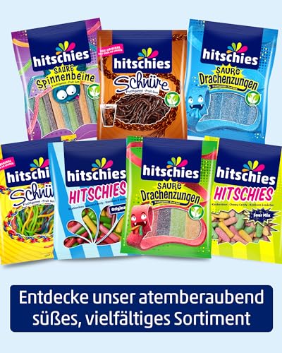hitschies Softi Sour brizzl Mix - Fruchtig-saure Kaubonbons mit Brausepulver-Kern - Erdbeere, Apfel, Orange & Cola - Glutenfrei & Halal - 16 x 90g
