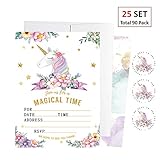EXIJA 25 Pack Glitter Unicorn Invitations with 25 Envelopes and 40 Unicorn Stickers, Unicorn Party...