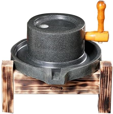 Natural Stone Grain Mill - 9.8in Manual Flour Grinder with Wooden Base for Grinding Coffee, Soybeans, Rice, Spices - Perfect Kitchen Tool for Fresh Flour and Healthy Cooking
