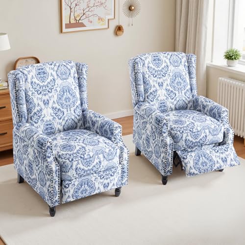 UIXE Floral Pushback Recliner Chairs Set of 2, Fabric Upholstered...