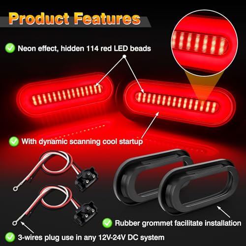 Image of 6 Inch Oval LED Trailer Tail Lights, 114 LEDs Smoked Lens Red Stop Turn Signal Running Brake Lights Waterproof 12V-24V Universal Tail Lights for Trailer Truck RV Van UTV (2 Pack)