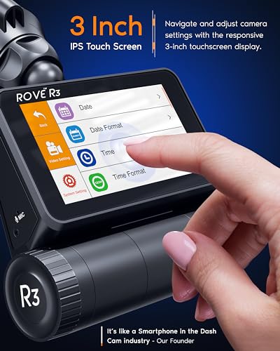 undefined ROVE R3 Dash Cam Front and Rear with Cabin, 3” IPS Touch Screen, 3 Channel Dash Cam 1440P+1080P+1080P, IR Night Vision, 5GHz WiFi, Up to 30MB/s Download Speed, Quad-Mode GPS, Supports 512GB Max の商品画像 4
