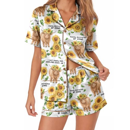 Image of Women 2PCs Satin Pajama Set Short Sleeve Silk Feel Gift Sleepwear