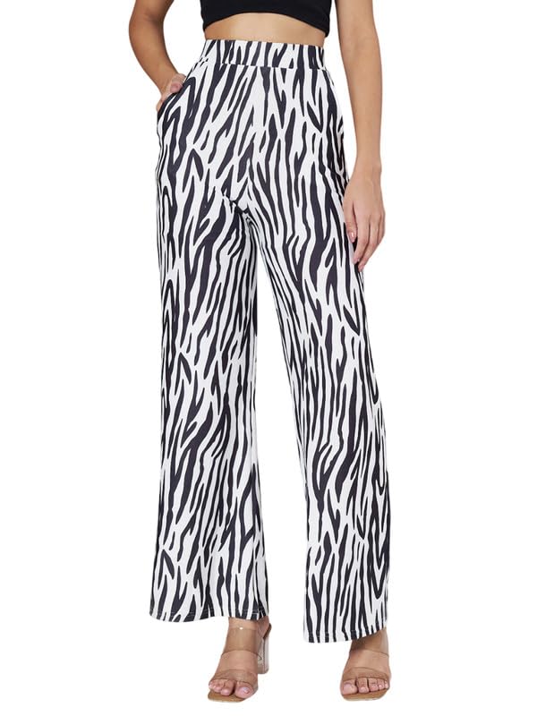 Image of DTR FASHION Women's White Stretchable Cotton Blend Casual Palazzo