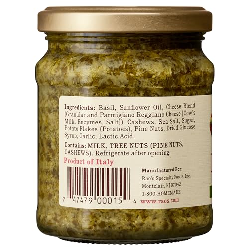 Image of Rao's Homemade Basil Pesto Sauce, 6.7 oz, Flavorful Pasta Sauce, Premium Quality, With Cheese, Nuts, Garlic & Olive Oil