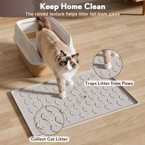 Image of Garoopion Silicone Cat Litter Mat 24x16 inch, Easy to Clean, Gray