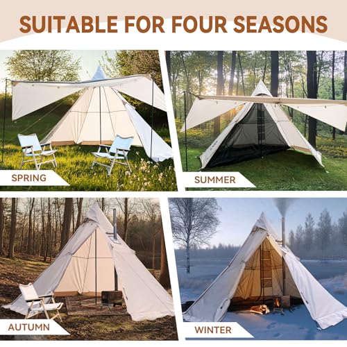 Zoring Hot Tent-Khaki Tienda de campaña tipi para 3-4 personas, 4 estaciones, con cocina miniatura 7