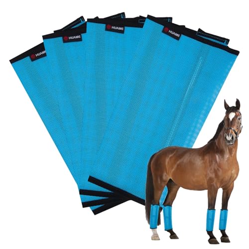 Image of Horse Fly Boots, Breathable Mesh Protection Set of 4, Comfortable Pony Leggings, Breathable Mesh Design, Equines Supplies for Reduce Stomping, Hoof Damage & Leg Fatigue (Blue, Medium)