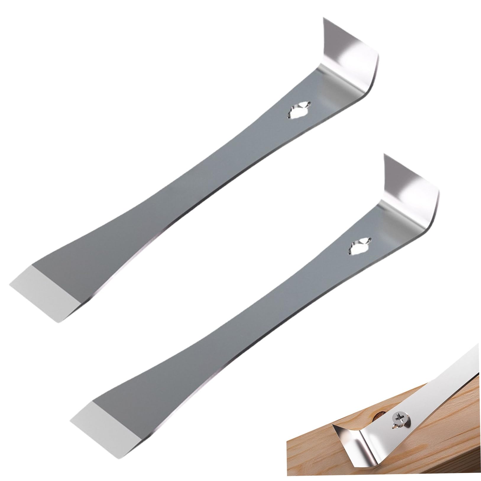 Ameble Silver Pry Bar Set 2Pcs 10 Inch Stainless Steel Flat Pry Bar Scraper, High Hardness Small Tools For Woodworking, Pulling, Prying And Scraping