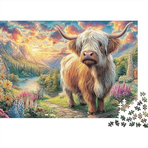 Rompecabezas de 1000 piezas de vaca de las Highlands para adultos, set de cupcakes de 38x26 cm