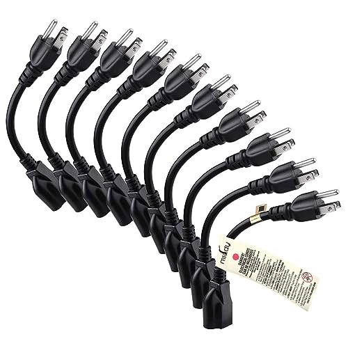Image of [ETL Listed] Miady Short Power Extension Cord Outlet Saver, 16AWG /13A, 3 Prong (10 Pack, Black, 8 Inch)