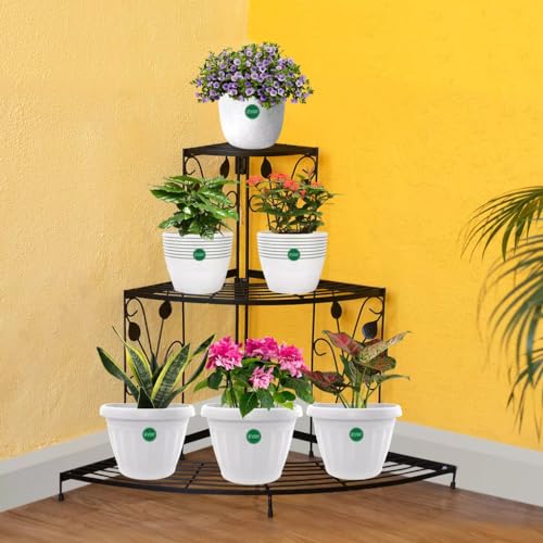 Image of Urban Plant 3 Tier Decorative Corner Pot Stand Metal Flower Pot Display Stand for Indoor and Outdoor Use