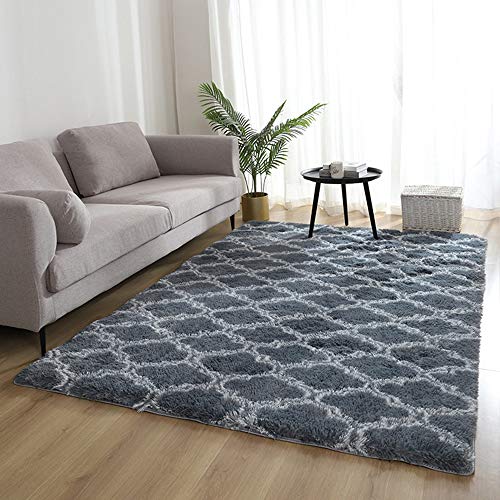 Eleoption Alfombra de Terciopelo lanudo, Antideslizante, Moderna Alfombra de Interior, Suave y cómoda, para Dormitorio, Sala de Estar, habitación de niños, Sala de Juegos (Gris Oscuro, 80 x 160 cm) Cover