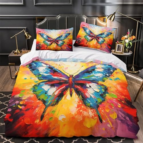 Parure de lit 140x200 papillons 3D housse de couette microfire respirante lit 1 place