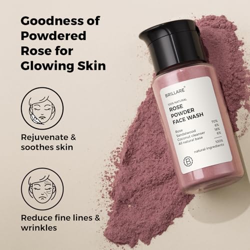 Image of Brillare Rose FaceWash, Anti Ageing Skin, Sandalwood & Coconut for Hydration, Reduce Wrinkles & Provides Supple Look, 100% Natural Powder Face Wash, 15g