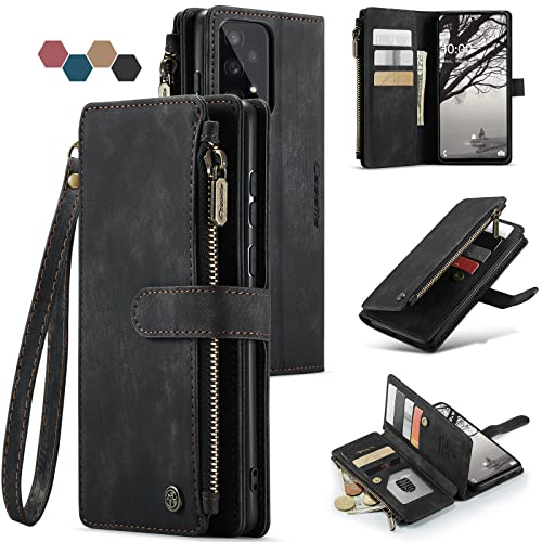 Samsung Galaxy A53 5G Case,Samsung Galaxy A53 5G Wallet Case with Card Holder Kickstand Zipper Pocket Lanyard Strap Wristlet,Leather Flip Case Wallet for Samsung Galaxy A53 5G 6.5 Inch (Black)
