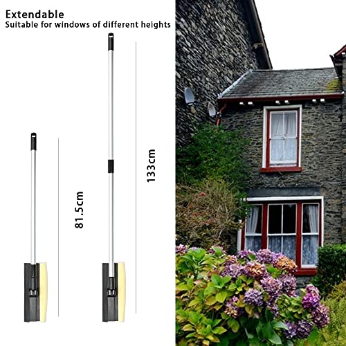 Image of 49'' Long Handle Cleaner Sponge Car Truck Window Windshield Squeegee and Soft Rubber Strip Telescopic Pole, Adjustable to Clean from Multiple Angles (Black)