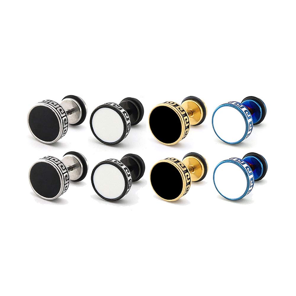 Zhang TradingStainless Steel 16G Greek Key Pattern Vintage Punk Stud Earrings for Mens,Womens