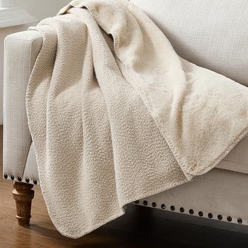 R.SHARE Coperta Fluffy Plaid Divano Invernale Peluche di Coniglio Pelliccia Sintetica Morbida e Calda Caldo e Spesso Coperta Per Letto Divano Camera da Letto Ufficio,125 x 150 cm,Beige