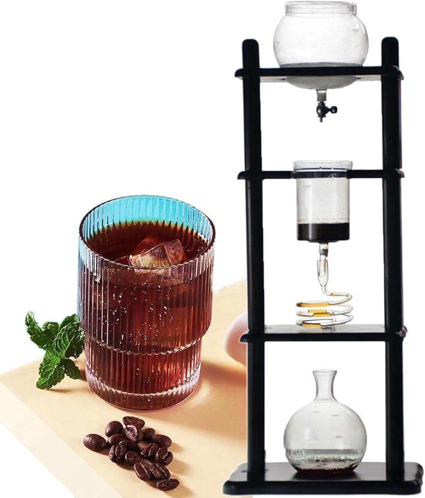 Ice Cold Brew Dripper Kaffeemaschine,Cold Brew Tropfturm 1000 ML Wiederverwendbarer Glasfilter Transparenter Edelstahlständer DIY Coffee Maker Glaskaraffe of