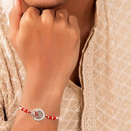 Image of Peora Rakhshabandhan Thread Rakhi for Brother Bhaiya | Kundan Beads & Crystal Studded | Combo Set of 2 | Rakhi Hamper Roli Chawal & Greeting Card