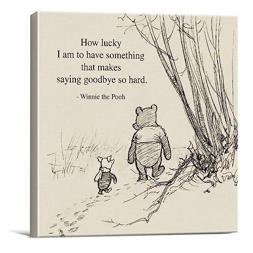 Dolimifa Lienzo decorativo clásico de Winnie the Pooh para decoración de pared, diseño retro con texto en inglés «How Lucky Am I» (20,3 x 20,3 cm)