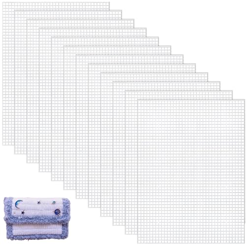 YOUNGSAY 12 Pièces Canevas Plastique, 20 x 33cm Feuilles de Toile en Maille pour Artisanat Bricolage Projets de Crochet - Blanc