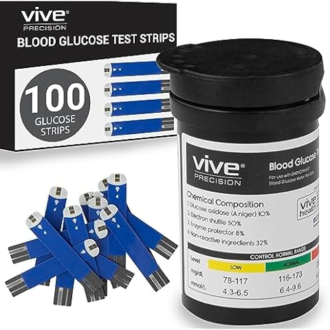 Vive Precision Blood Glucose Monitor Test Strips (100 Test Strips) - for Tracking Diabetes & Blood Sugar on Glucometers Cover