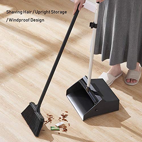 AGrAdi NLIAN und Kehrschaufel-Set, mit 91 cm langem Stiel Hausfeger mit aufrechter Kehrschaufel 45 ° abgeschrägtes Design for Zuhause, Küche, Zimmer, Büro, Lobby, Bodenreinigung, Schwarz Kehrschaufel – Bild 4