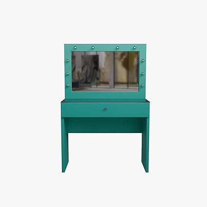 Mini Home Makeovers Kids Dressing Table with Mirror, Drawer, LED Bulbs (Warm White) | Made of MR Grade Plywood | 2.5 Feet Long | Matte Finish | 1 Year Warranty | (Pleasant Turquoise)