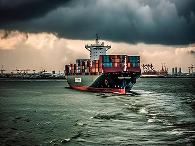 Gfdredxc A container ship on water in a port Poster Modern Home Furnishing Canvas Painting Wall Art Decorations for Living Room Bedroom Unframed 12"x16"