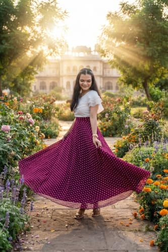 Image of Women's Lycra Top with Georgette Skirt | Polka Dot Print Long Flared Maxi | Full Length Flowy Skirt for Women | Stylish Casual Wear