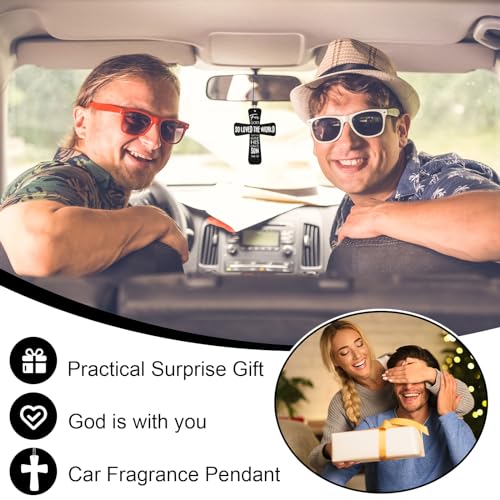 Image of Fumete 24 Pcs Christian Gifts for Men Cross Car Air Fresheners Bulk God So Loved The World Air Freshener Religious Fresh Scented Hanging Ornaments Gifts for Church Sunday School Car Driver