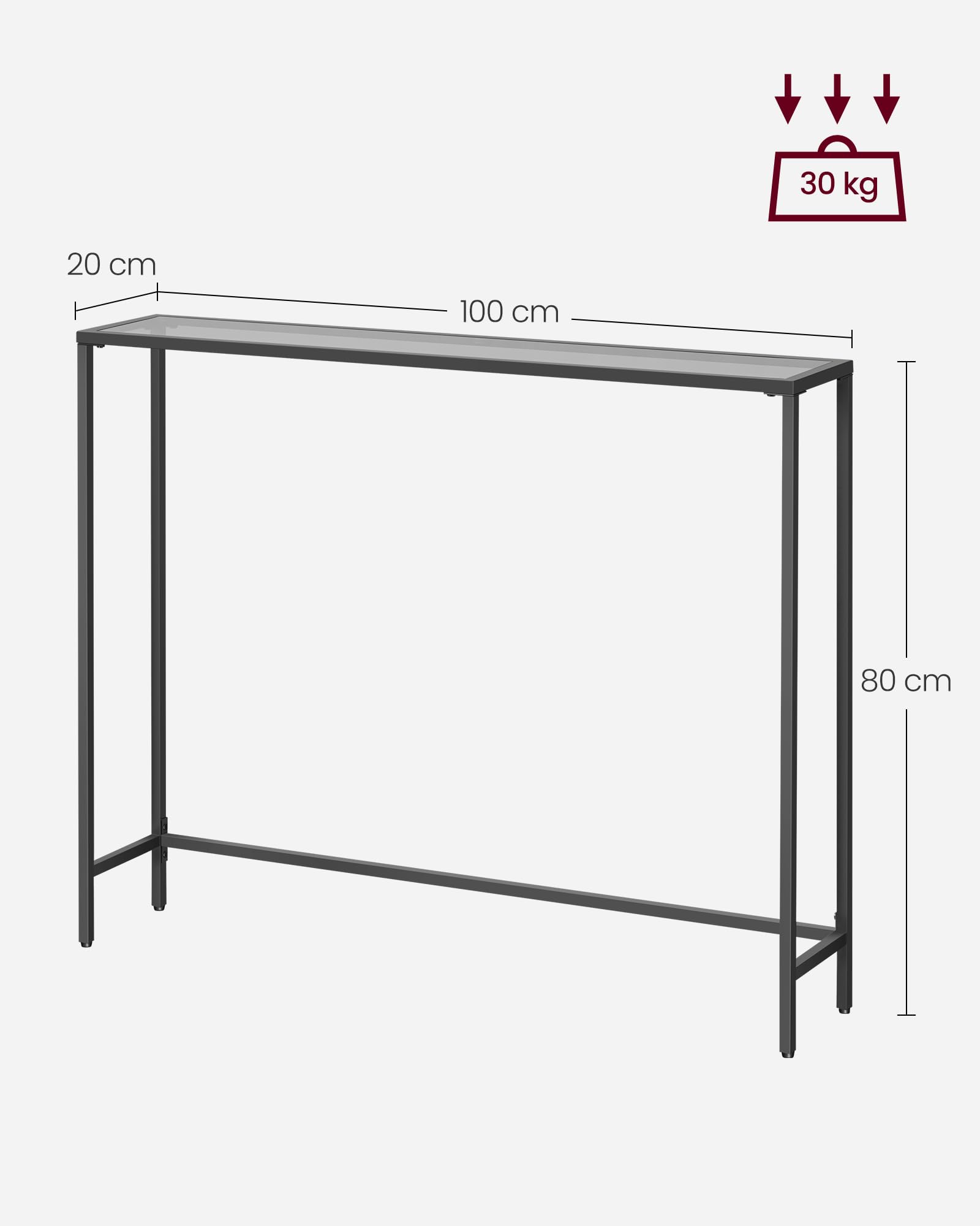 VASAGLE Consolle Ingresso, Tavolo Consolle, Piano in Vetro Temperato, Telaio Robusto e Stabile, Piedini Regolabili, per Soggiorno, Corridoio, Nero Inchiostro e Grigio Ardesia LGT132B01