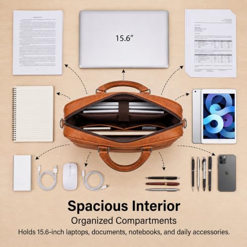 Image of Men's Leather Laptop Bag 15 IN, Water-Resistant Briefcase Messenger Bag for Work, Business, Shoulder Crossbody Office Satchel