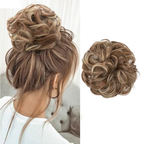 Shangxiu Extension per capelli con elastico, per capelli sintetici (12H24# marrone chiaro e biondo dorato pallido)